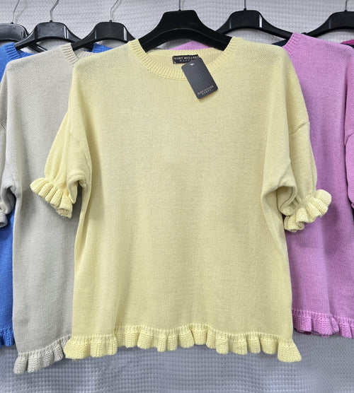 Frill Edge Cotton Fine Knit Top
