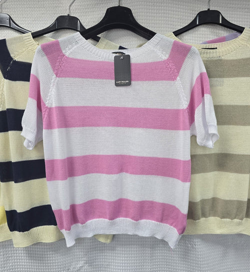 Block Stripe Pure Cotton Fine Knit Top
