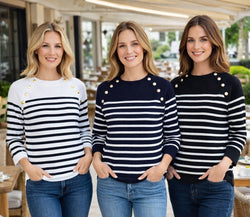 Stripe Gold Button Fine Knit