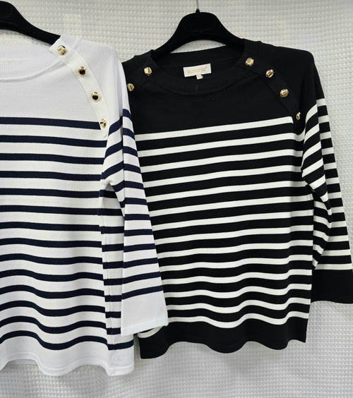 Stripe Gold Button Fine Knit