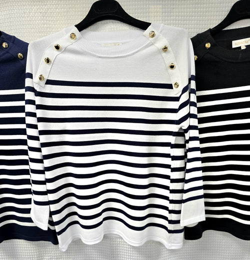 Stripe Gold Button Fine Knit