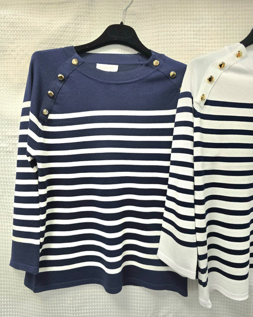 Stripe Gold Button Fine Knit