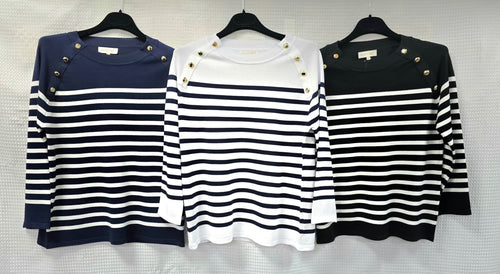 Stripe Gold Button Fine Knit