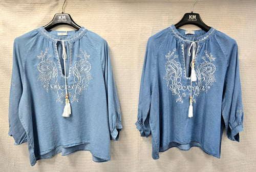 BoHo Tencel Embroidery Tassle Top