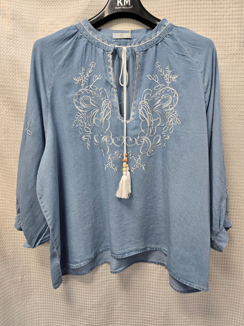 BoHo Tencel Embroidery Tassle Top