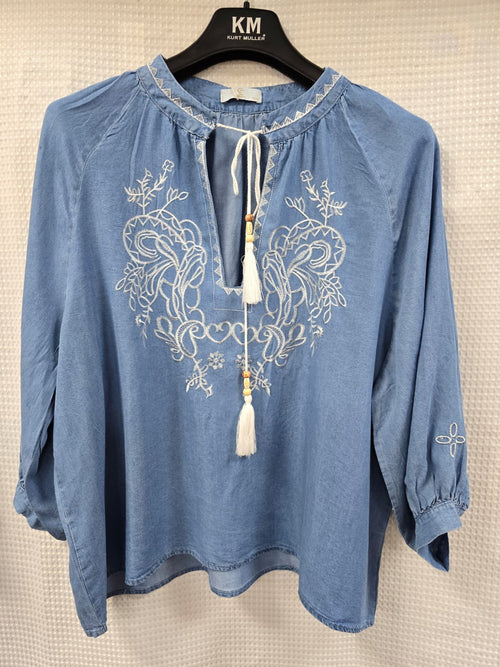 BoHo Tencel Embroidery Tassle Top