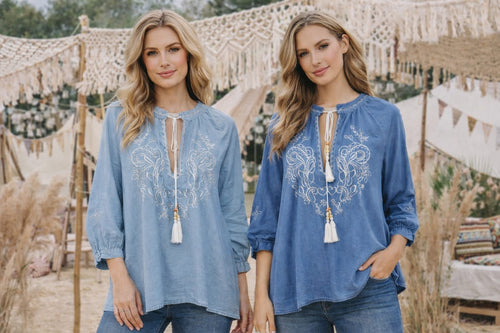 BoHo Tencel Embroidery Tassle Top