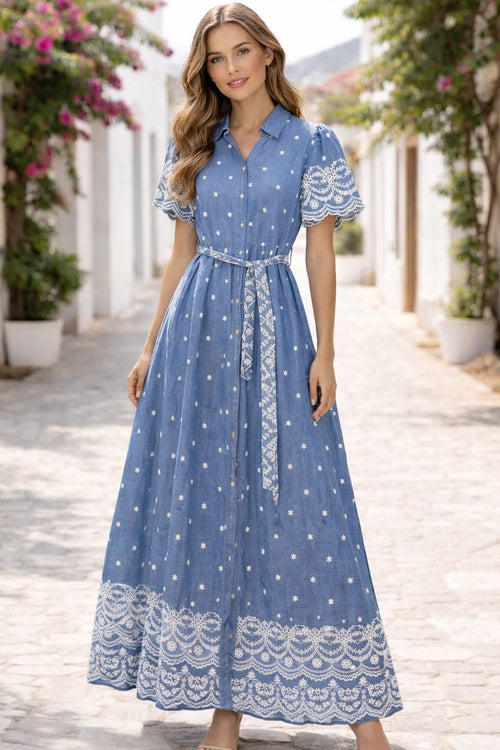 Designer Denim Collar Shirt Dress