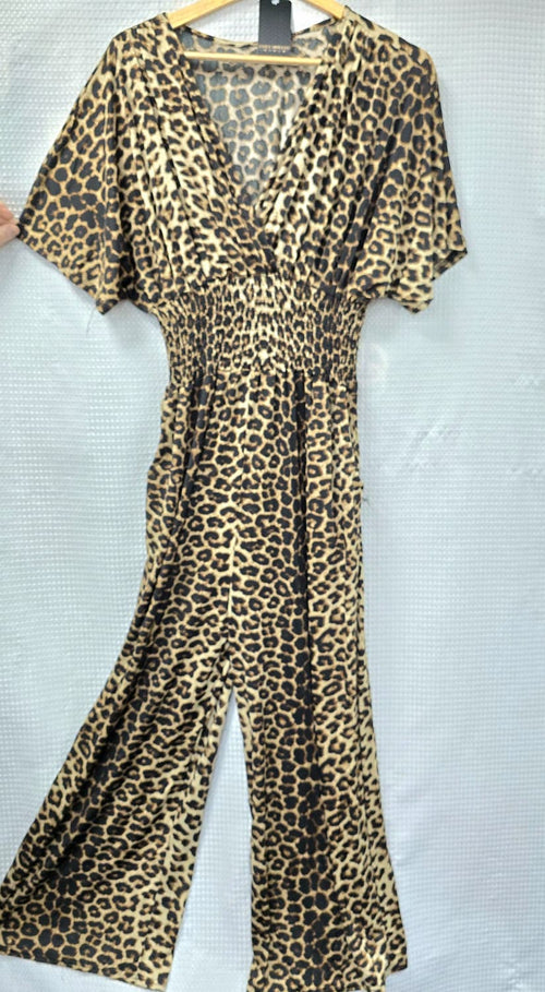 Leopard Slinky Wide Leg Jumpsuit