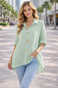 Shelley Gold Button Cotton Stripe Shirt