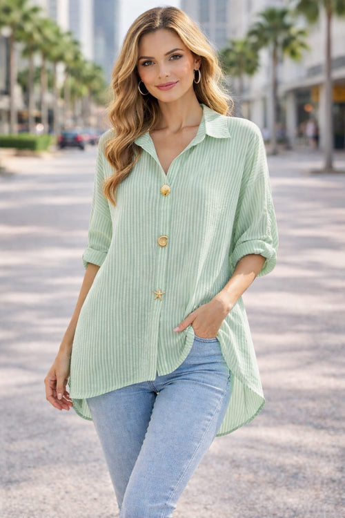 Shelley Gold Button Cotton Stripe Shirt