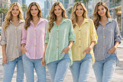 Shelley Gold Button Cotton Stripe Shirt