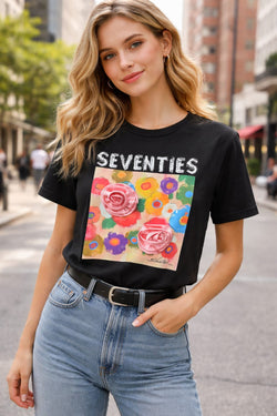 Seventies 3D Floral Art Cotton Tshirt Top