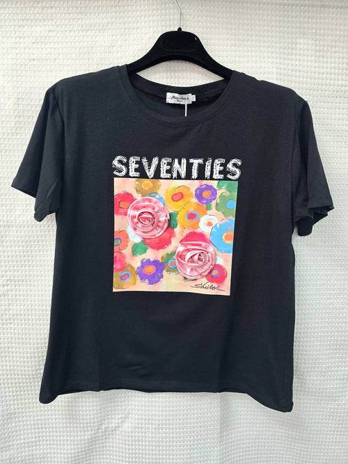 Seventies 3D Floral Art Cotton Tshirt Top