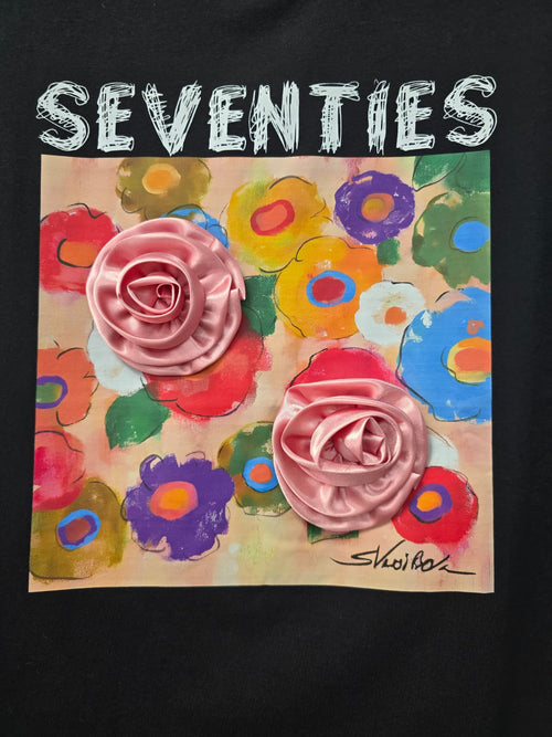 Seventies 3D Floral Art Cotton Tshirt Top
