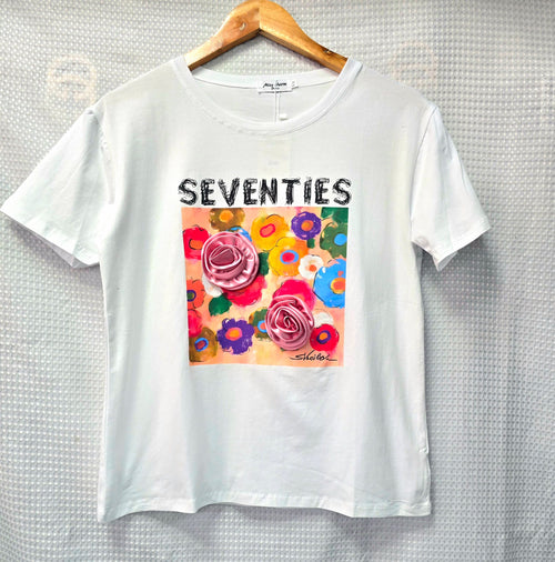 Seventies 3D Floral Art Cotton Tshirt Top
