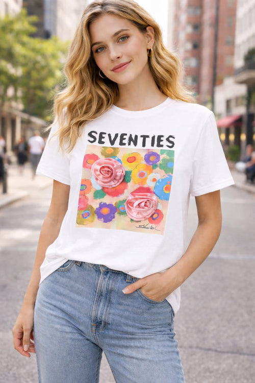 Seventies 3D Floral Art Cotton Tshirt Top