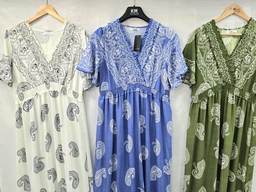 Paisley Cotton Linen V Maxi dress