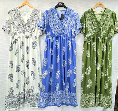 Paisley Cotton Linen V Maxi dress