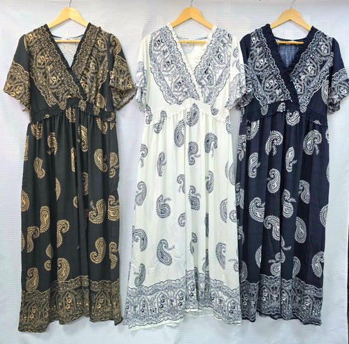 Paisley Cotton Linen V Maxi dress