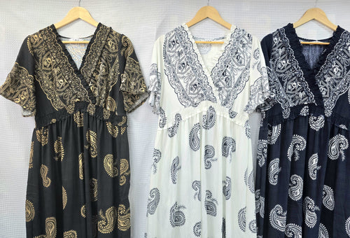 Paisley Cotton Linen V Maxi dress
