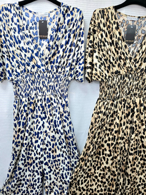 Leopard Gold Foil Slinky Wide Leg Jumpsuit