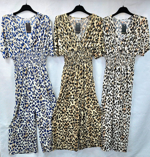 Leopard Gold Foil Slinky Wide Leg Jumpsuit