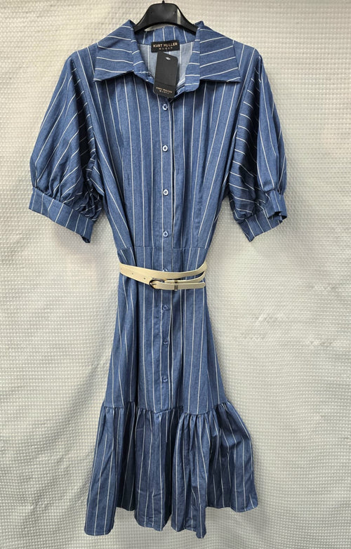 Cotton Dark Denim Striped Shirt Dress