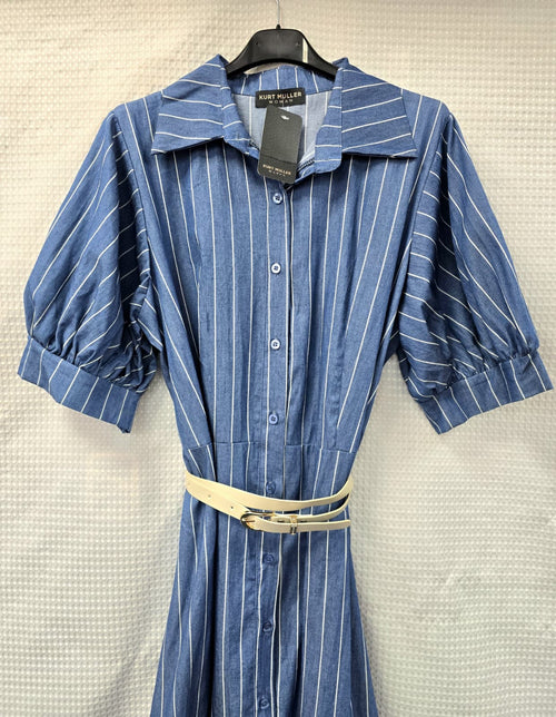 Cotton Dark Denim Striped Shirt Dress