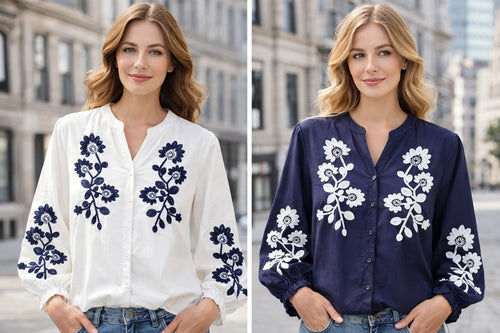Cotton Daisy Embroidery Long sleeve Blouse
