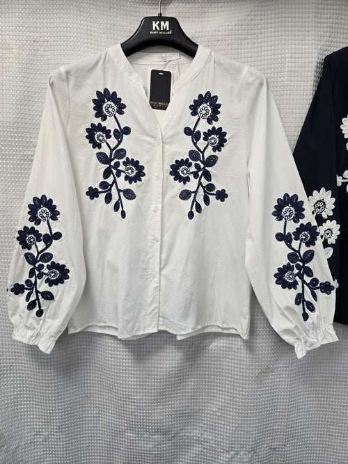 Cotton Daisy Embroidery Long sleeve Blouse