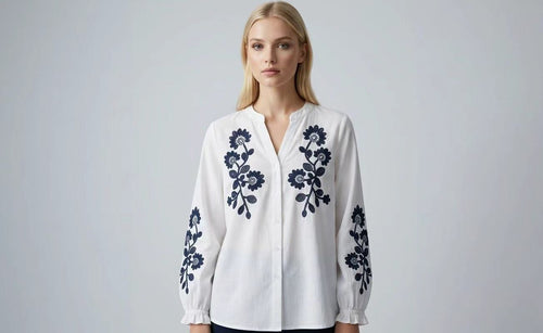 Cotton Daisy Embroidery Long sleeve Blouse