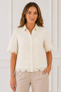 Lace Embroidery Short Sleeve Shirt