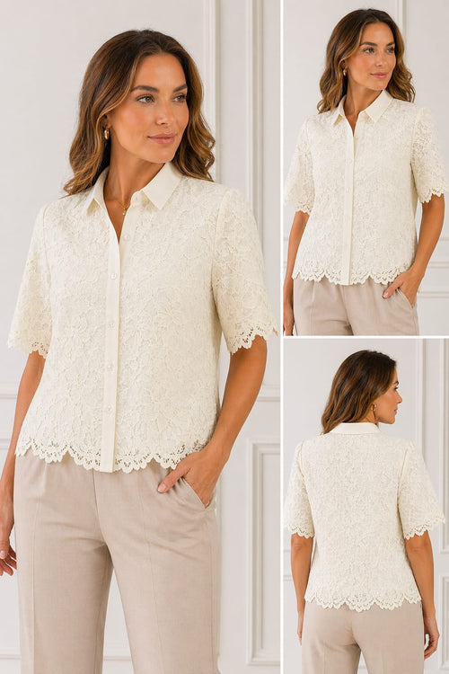 Lace Embroidery Short Sleeve Shirt
