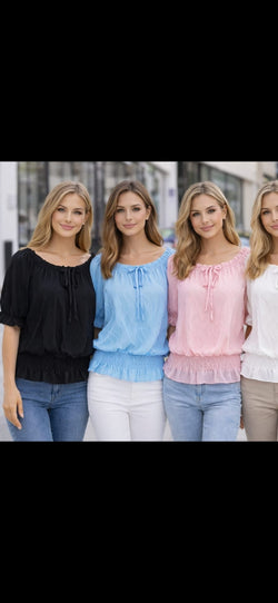 Short Sleeve Textured Wave Blouse