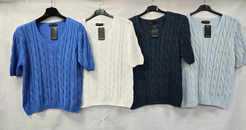 Cable V Neck Pure Cotton Fine Knit