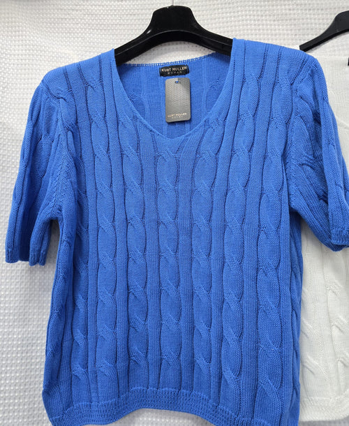 Cable V Neck Pure Cotton Fine Knit