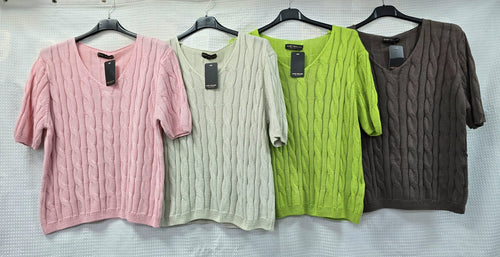 Cable V Neck Pure Cotton Fine Knit