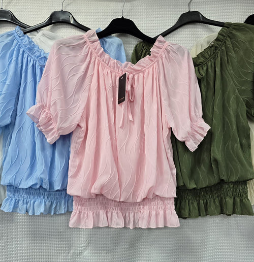 Short Sleeve Textured Wave Blouse
