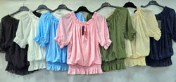 Short Sleeve Textured Wave Blouse