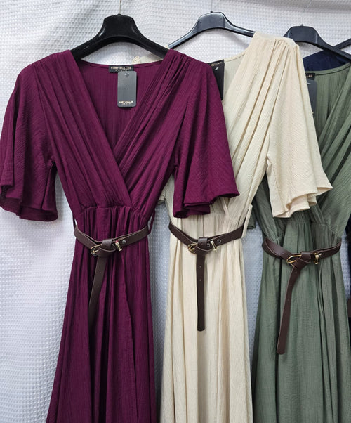 Tencel Wrap Belted Crossover Maxi Dress