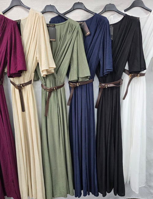 Tencel Wrap Belted Crossover Maxi Dress