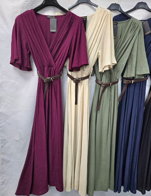 Tencel Wrap Belted Crossover Maxi Dress