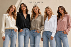 Sateen V Collar High Low Padded Shoulder Blouse