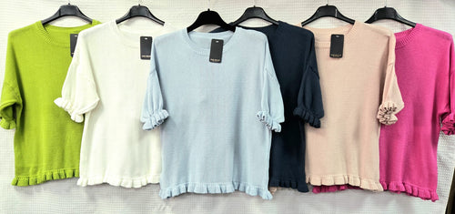 Frill Edge Cotton Fine Knit Top
