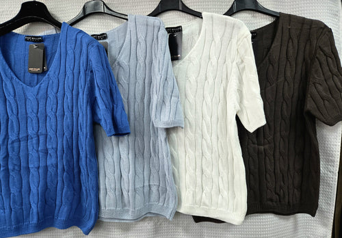 Cable V Neck Pure Cotton Fine Knit