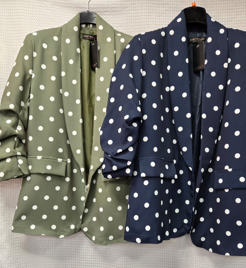Polka Dot Rouched sleeve Blazer