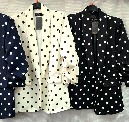 Polka Dot Rouched sleeve Blazer
