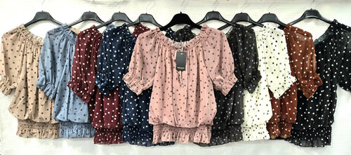 Polka Dot Bardot Chiffon Top