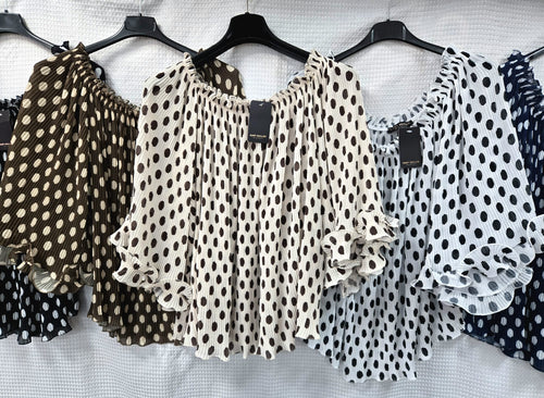 Polka Dot Ruffle Long Sleeve Blouse